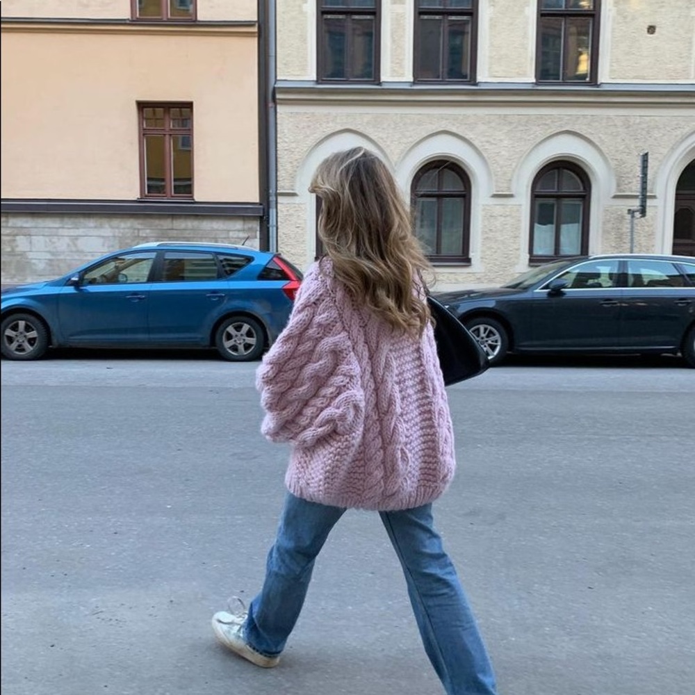 I love Mr. Mittens oversized pink crew neck sweater
